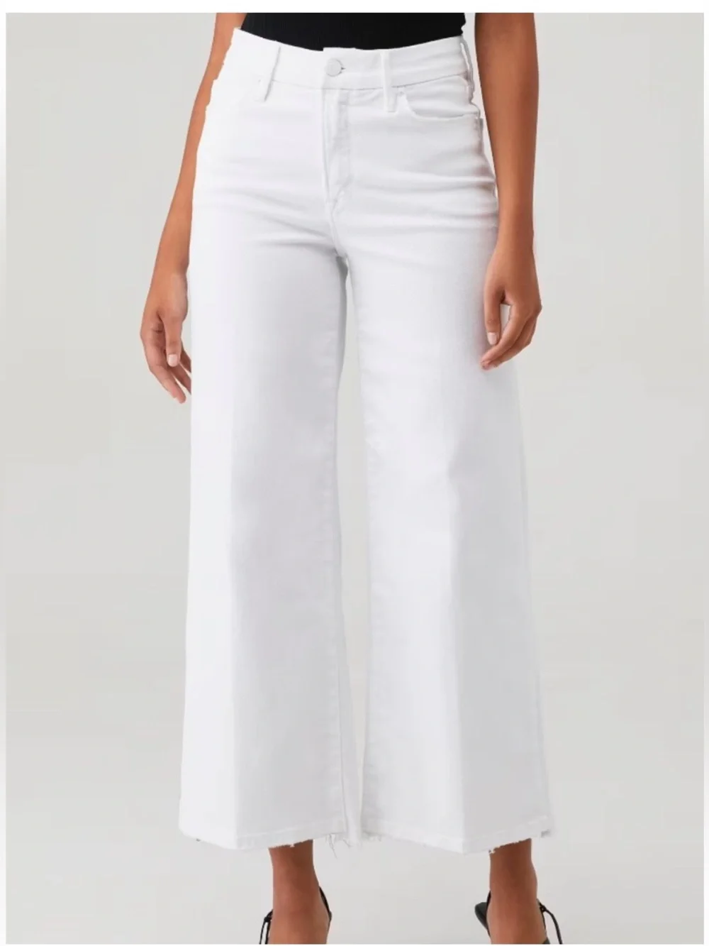 Good American Good Waist Cropped Palazzo White Jeans Wide Legs Raw Hems 12 31